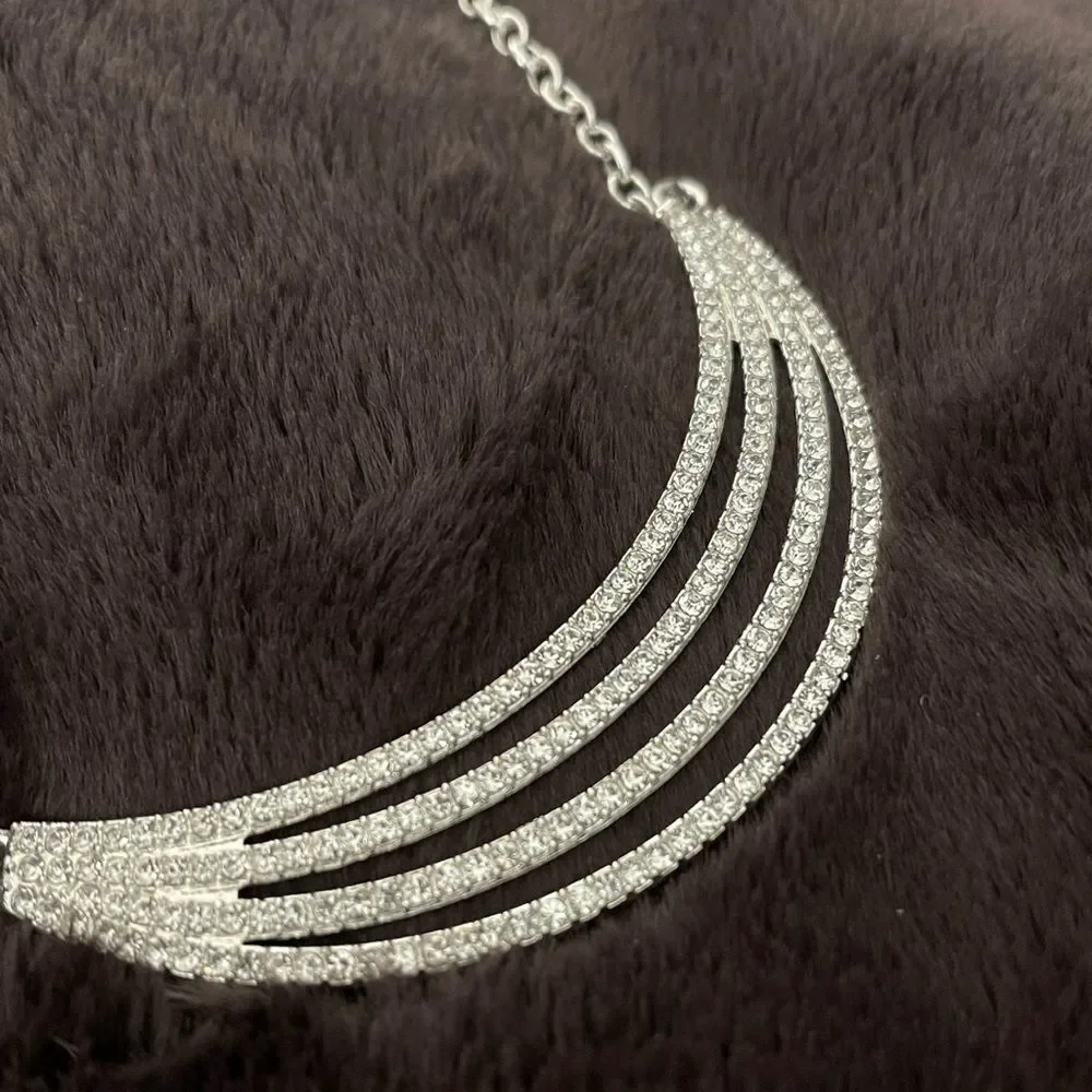 Silver Tone Rhinestone Bib Necklace - NWT